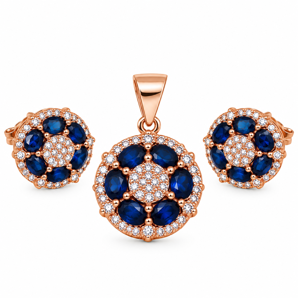 Sapphire Bloom Pendant with Earrings – 925 Sterling Silver – OYA by Gemkara view 1