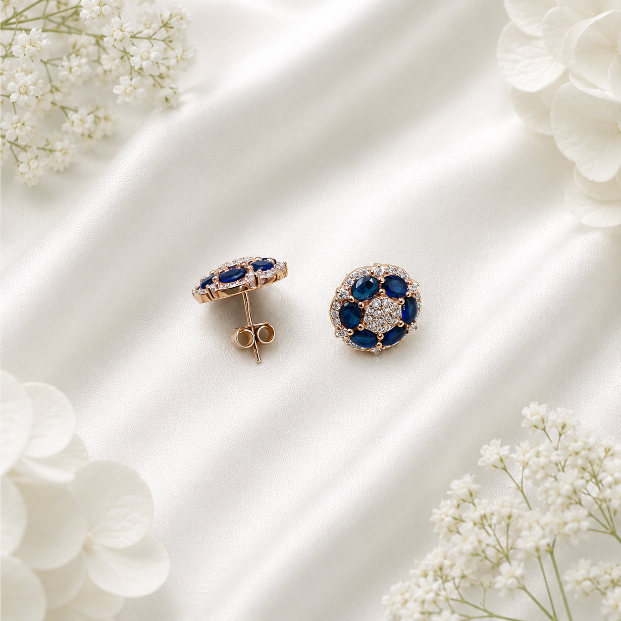 Sapphire Bloom Pendant with Earrings – 925 Sterling Silver – OYA by Gemkara view 4