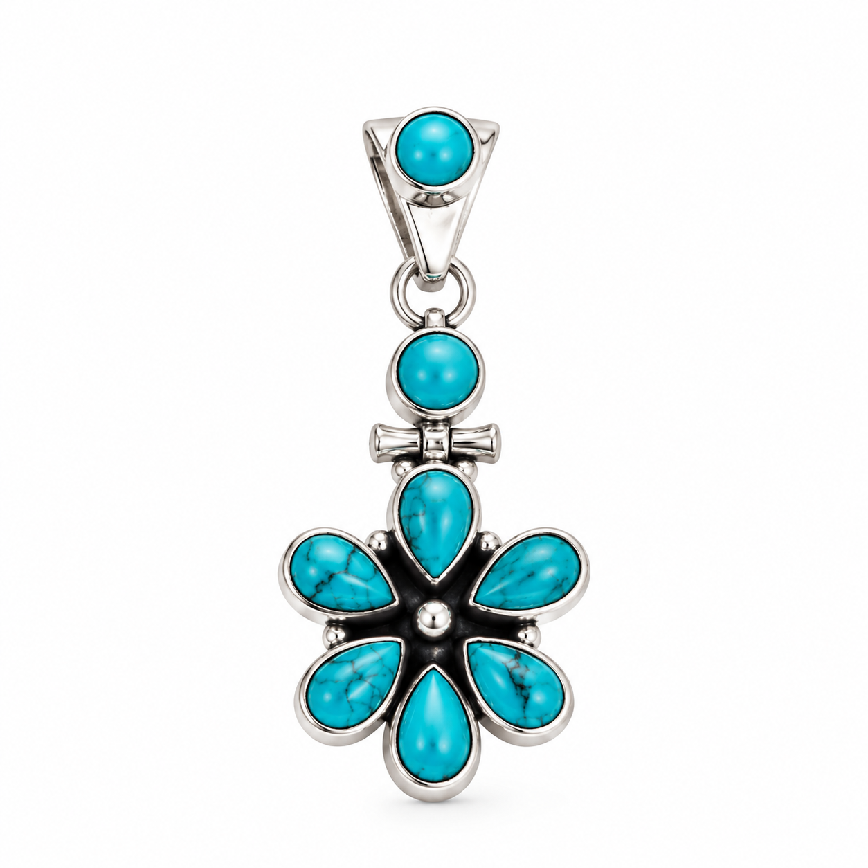 Aqua Daisy Pendant with Earrings – 925 Sterling Silver – OYA by Gemkara view 2