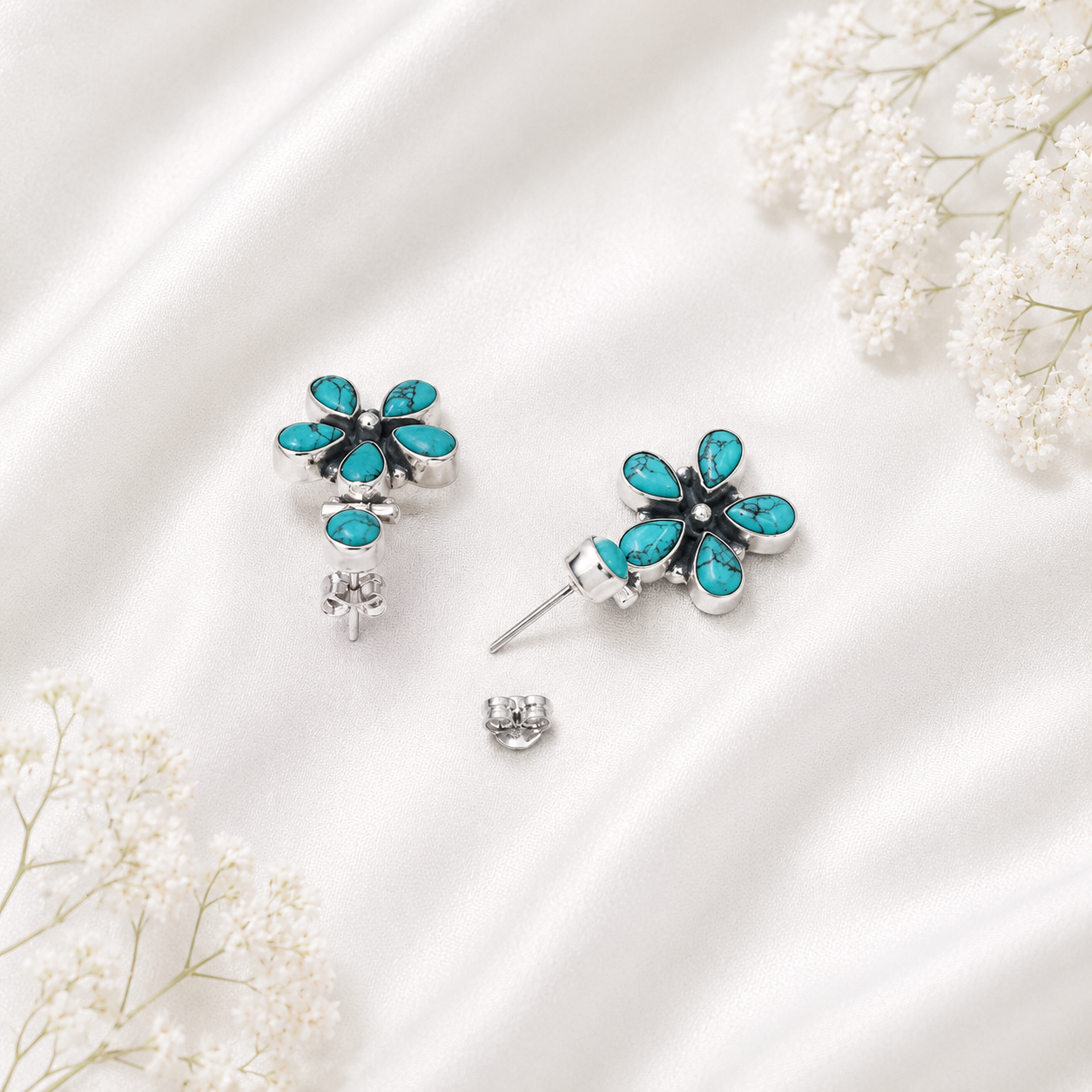 Aqua Daisy Pendant with Earrings – 925 Sterling Silver – OYA by Gemkara view 3