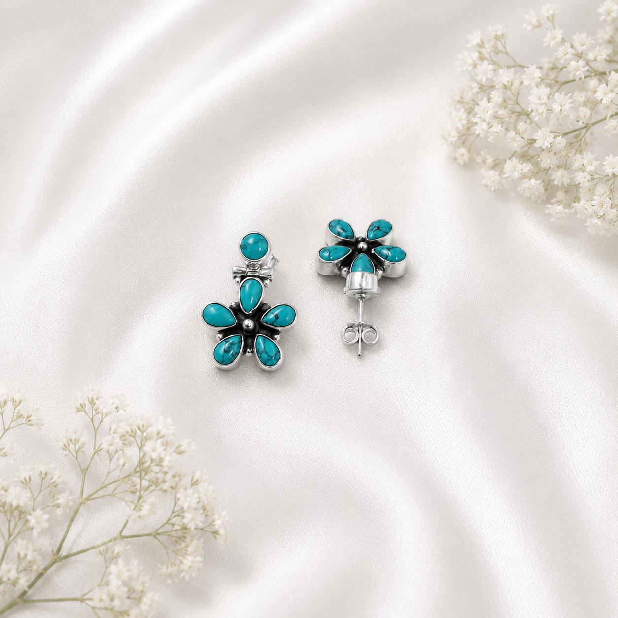 Aqua Daisy Pendant with Earrings – 925 Sterling Silver – OYA by Gemkara view 4