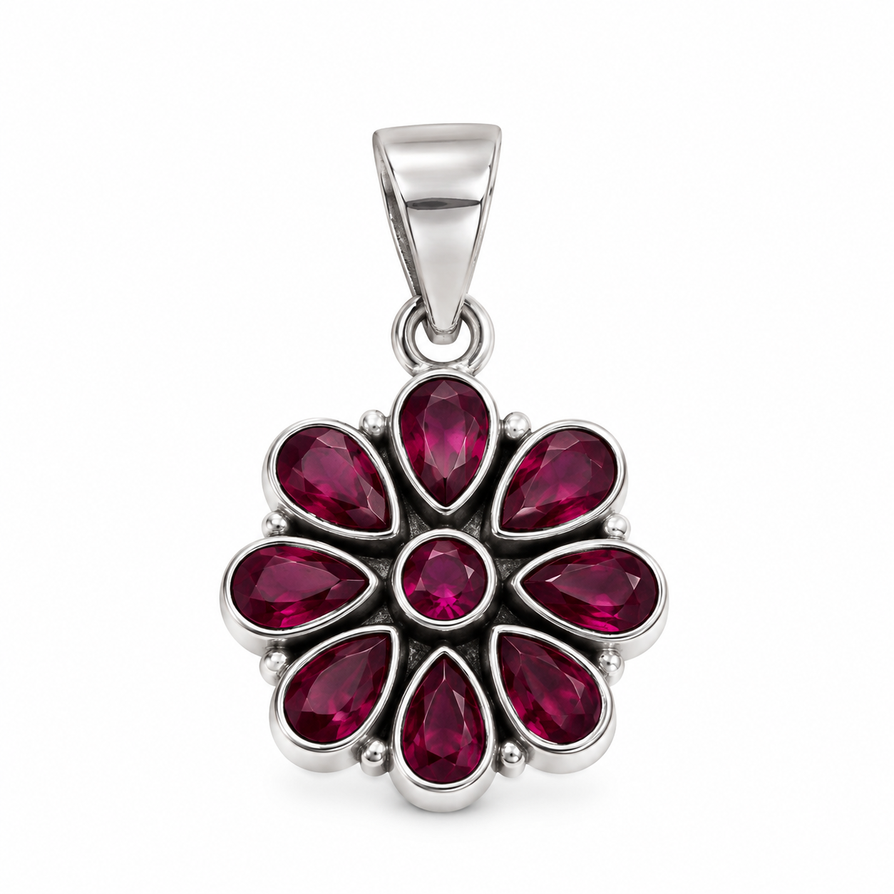 Ruby Bloom Pendant with Earrings – 925 Sterling Silver – OYA by Gemkara view 2