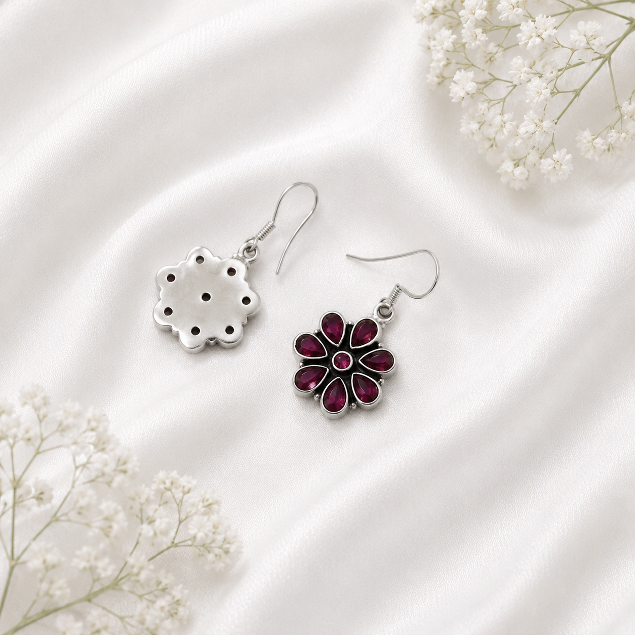 Ruby Bloom Pendant with Earrings – 925 Sterling Silver – OYA by Gemkara view 3