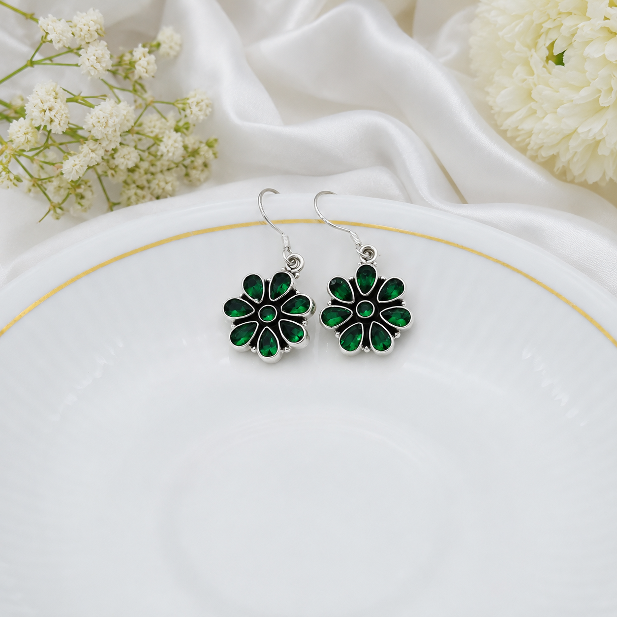 Emerald Green Floral Pendant Set. – 925 Sterling Silver – OYA by Gemkara view 4