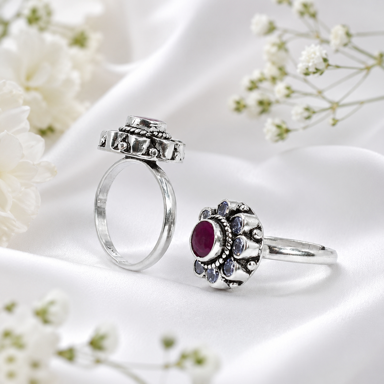 Floral Ruby Toe Ring – 925 Sterling Silver – OYA by Gemkara view 3