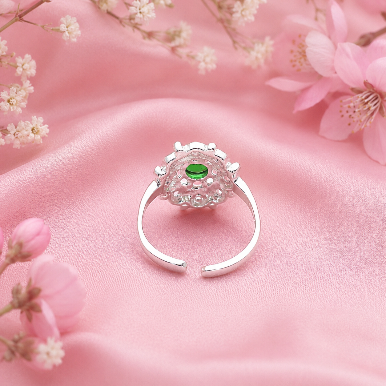 Emerald Floral Toe Rings – 925 Sterling Silver – OYA by Gemkara view 3