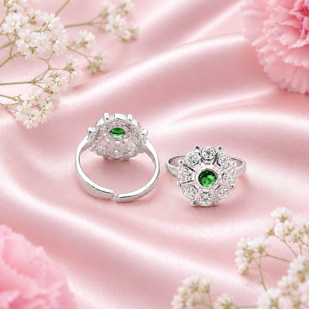Emerald Floral Toe Rings – 925 Sterling Silver – OYA by Gemkara view 4