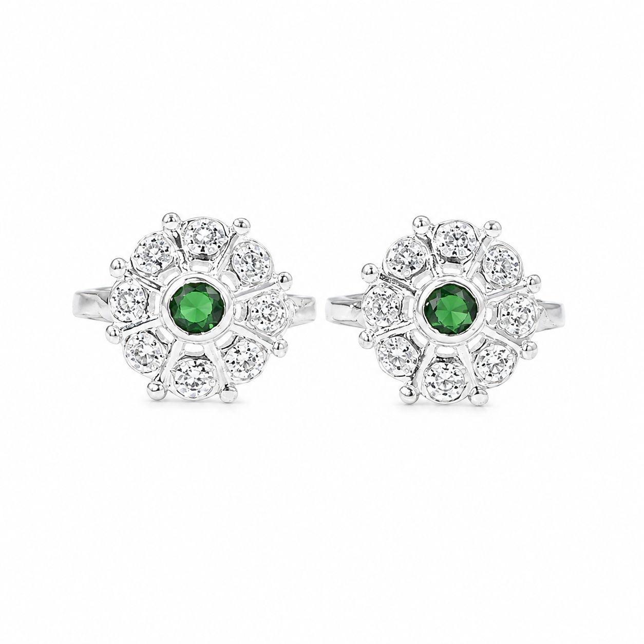 Emerald Floral Toe Rings