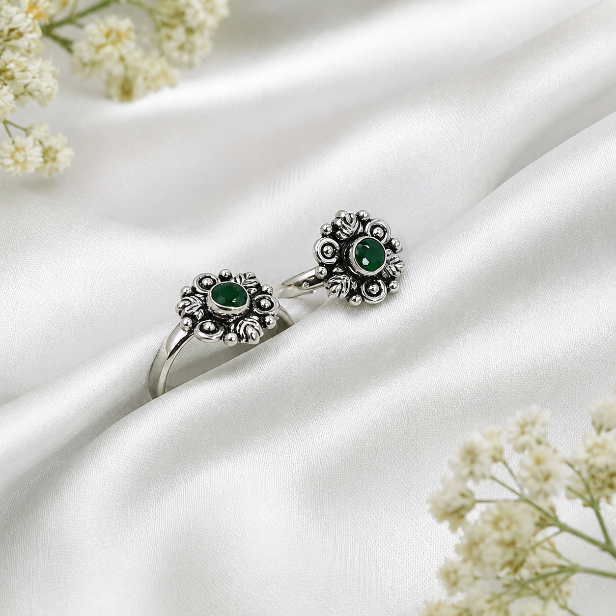Emerald Flora Toe Ring – 925 Sterling Silver – OYA by Gemkara view 3