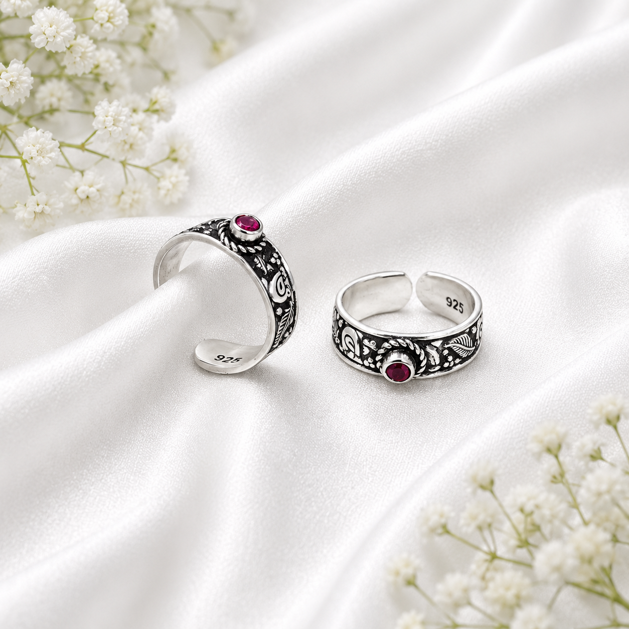 Ruby Heritage Toe Ring – 925 Sterling Silver – OYA by Gemkara view 3