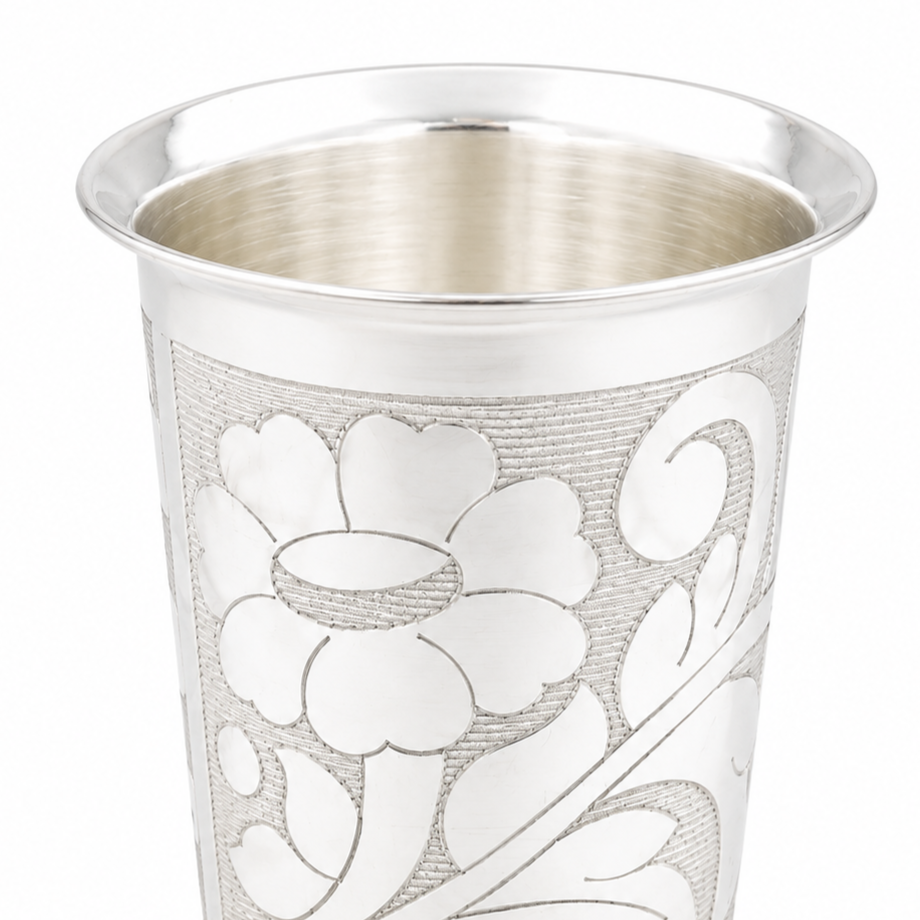 Sterling Silver Floral Tumbler – OYA by Gemkara view 4