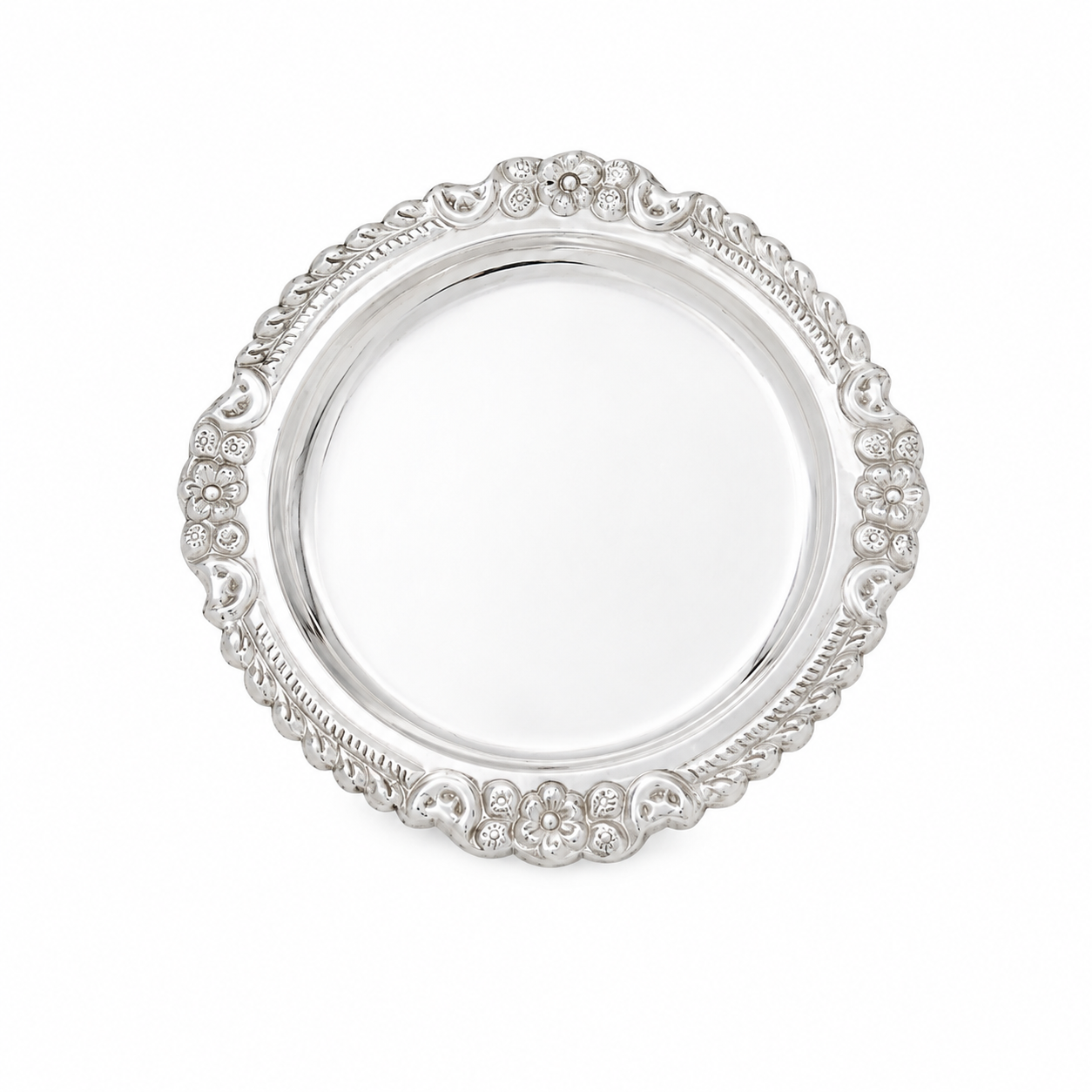 Sterling Silver Floral Serving Tray – OYA by Gemkara view 1