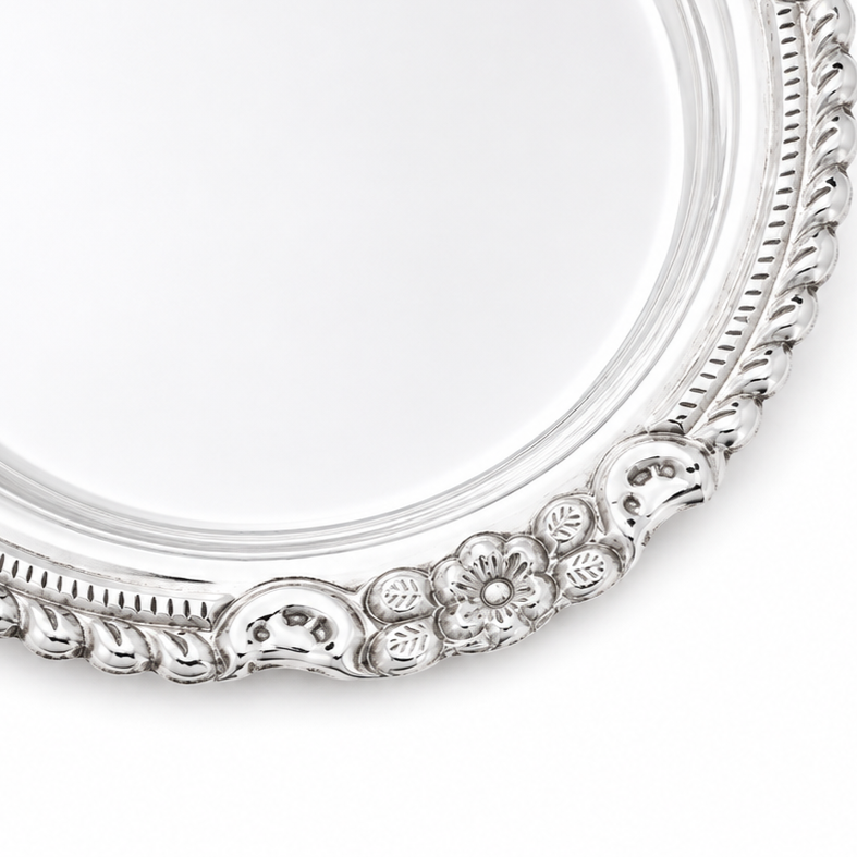 Sterling Silver Floral Serving Tray – OYA by Gemkara view 2