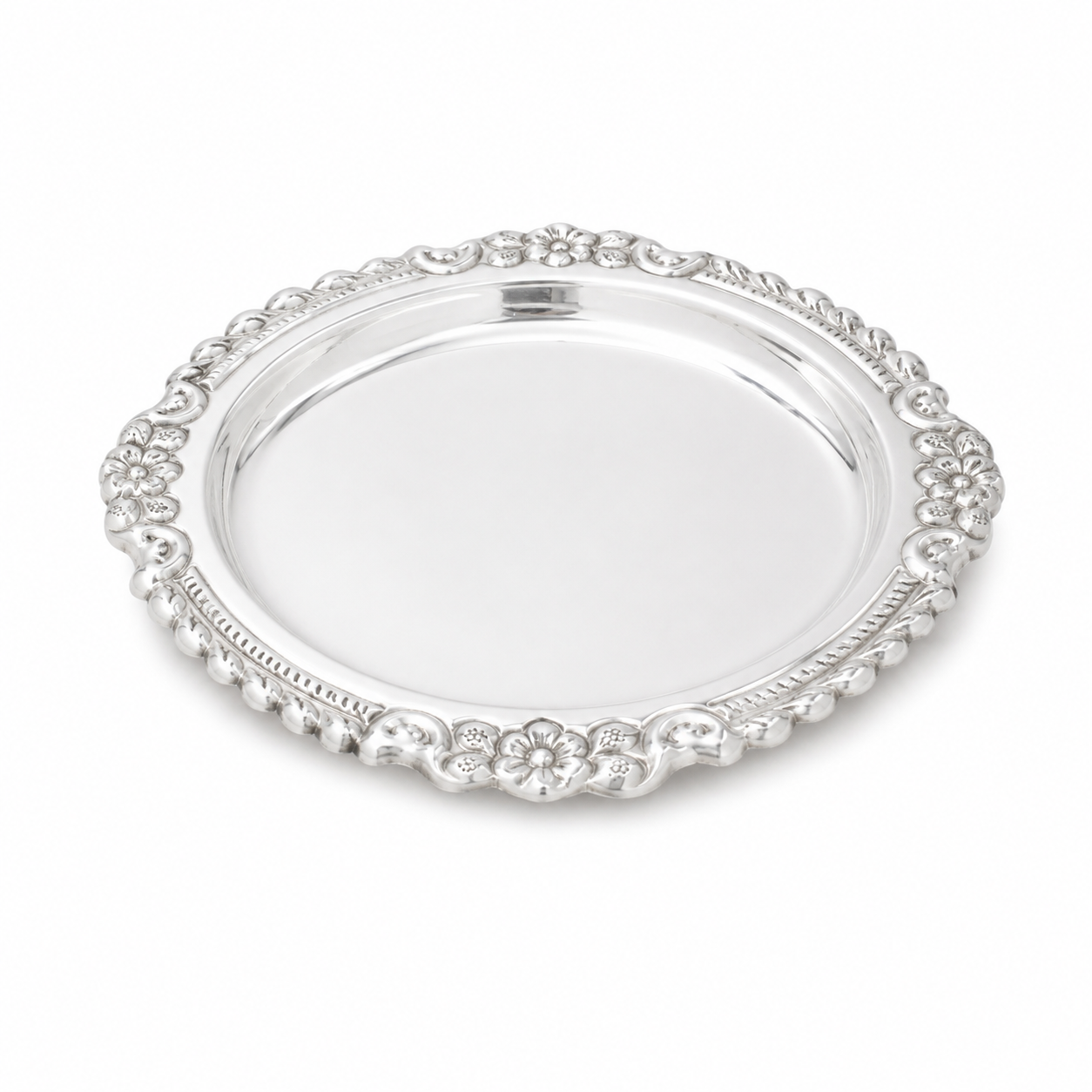 Sterling Silver Floral Serving Tray – OYA by Gemkara view 3