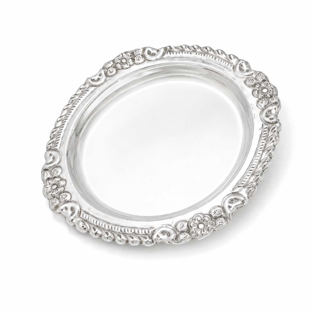 Sterling Silver Floral Serving Tray – OYA by Gemkara view 4