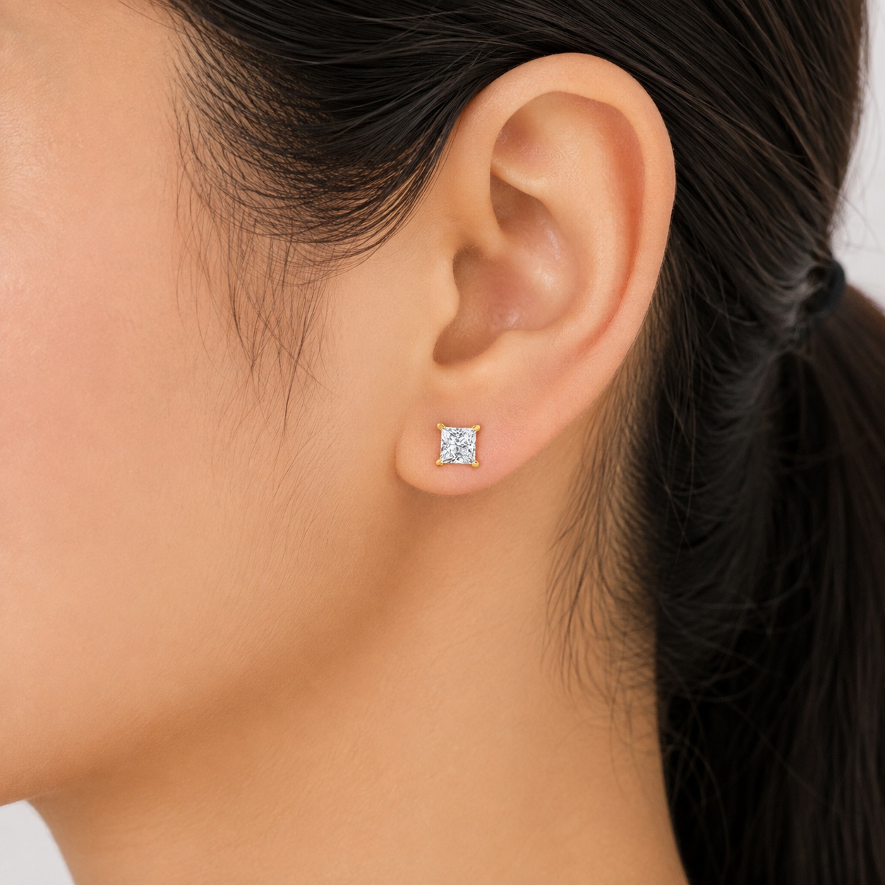 Yellow Gold  Solitaire Lab Grown Diamond Studs – OYA by Gemkara view 2