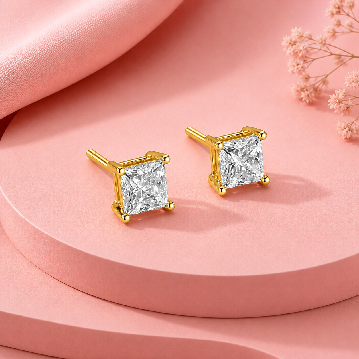 Yellow Gold  Solitaire Lab Grown Diamond Studs – OYA by Gemkara view 3